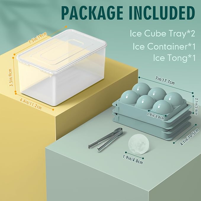Large Ice Cube Molds, Big Round Whiskey Ice Cube Trays for Freezer, Easy to Fill & Release, Whiskey Bourbon Cocktail(1.9In*6 Balls- Blue/2 Pack)