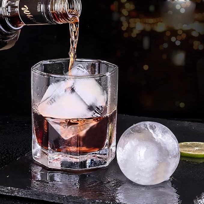 Ice Cube Trays (Set of 2), Sphere Ice Ball Maker with Lid & Large Square Ice Cube Maker for Whiskey, Cocktails and Homemade, Keep Drinks Chilled Black