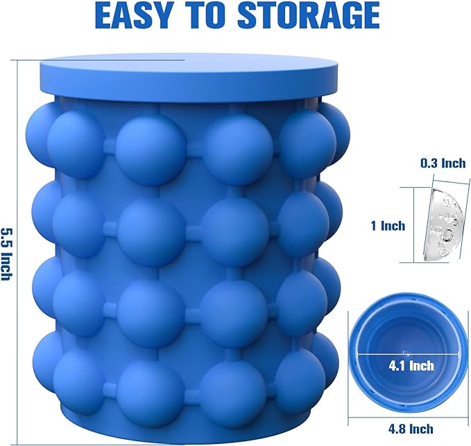 Ice Cube Mold Ice Trays, Large Silicone Ice Bucket, (2 in 1) Ice Cube Maker, Round,Portable (Dark blue)