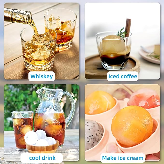 Whiskey Ice Ball Mold,Ice Ball Maker Mold 100% Silicone Round Sphere Ice Cube Tray with Clear Individual Lid, 2.4 Inch Large Spherical Ice Ball Molds for Cocktails Bourbon Rum - 4 Iceballs