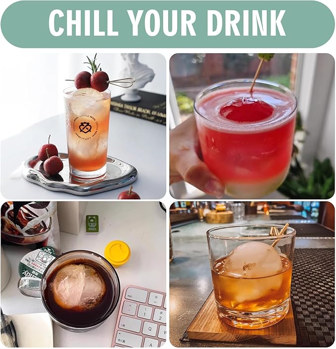 Large Ice Cube Molds, Big Round Whiskey Ice Cube Trays for Freezer, Easy to Fill & Release, Whiskey Bourbon Cocktail(1.9In*6 Balls- Blue/2 Pack)
