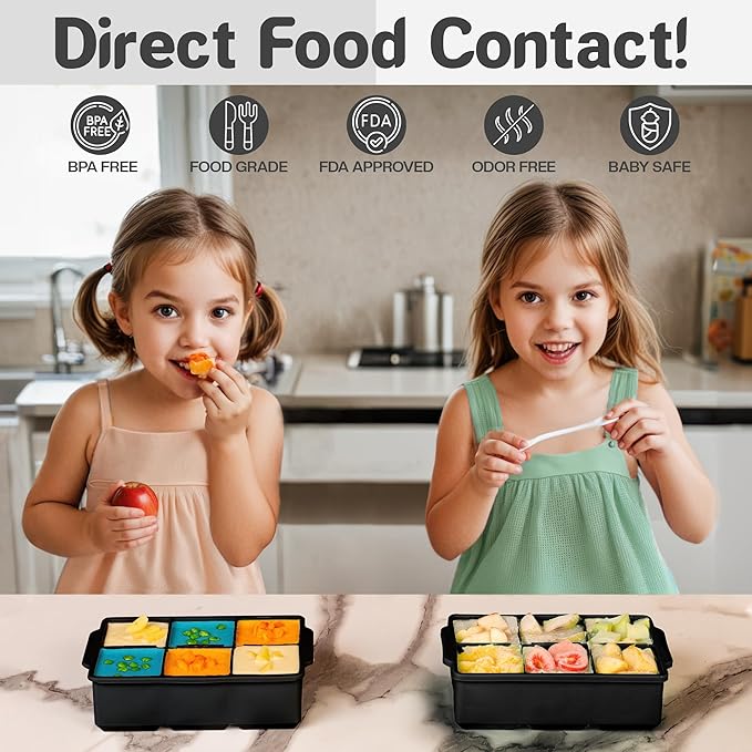 Large Silicone Ice Cube Tray (2-Pack), Easy Release 2" Big Ice Cubes - Cocktail, Whiskey Ice Cubes Mold - BPA Free Ice Trays for Freezer - Ice Tray With Stackable Lid - Black