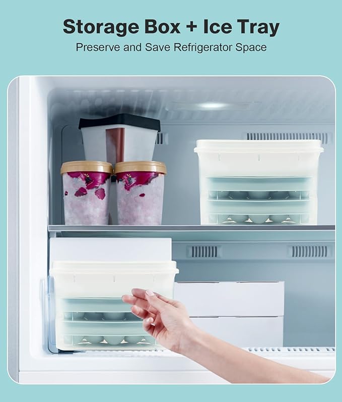 Ice Cube Tray with Lid and Bin – Round Ice Cube Trays for Freezer, BPA-Free Food-Grade Ice Mold, Stackable Ice Bucket Set Ball Maker, Circle Ice Cube Tray for Cocktails, Whiskey, Coffee, and Drinks
