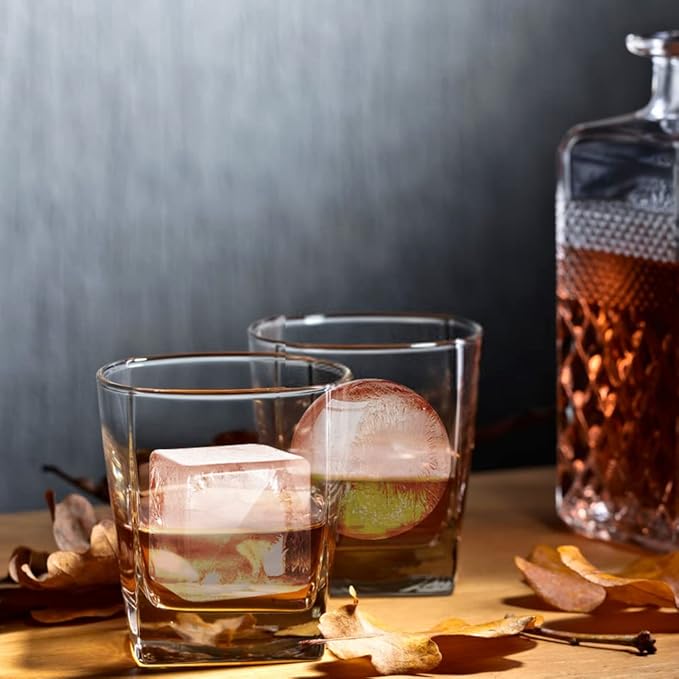 Ice Cube Trays (Set of 2), Sphere Ice Ball Maker with Lid & Large Square Ice Cube Maker for Whiskey, Cocktails and Homemade, Keep Drinks Chilled Black