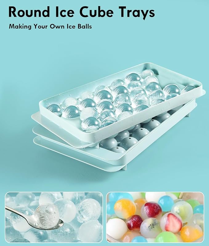 Ice Cube Tray with Lid and Bin – Round Ice Cube Trays for Freezer, BPA-Free Food-Grade Ice Mold, Stackable Ice Bucket Set Ball Maker, Circle Ice Cube Tray for Cocktails, Whiskey, Coffee, and Drinks