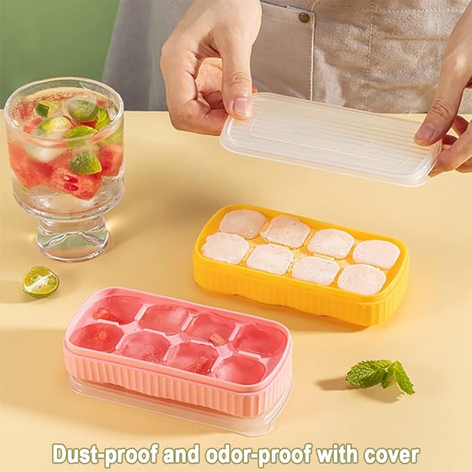 Mini Ice Cube Trays with Lids for Mini Fridge Freezer, Set of 3, Small Ice Cube Molds for Cocktails, Whiskey or Coffee, Flexible Silicone Bottom Easy Release, BPA Free, Reusable and Stackable