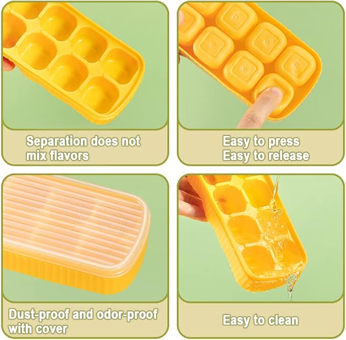 Mini Ice Cube Trays with Lids for Mini Fridge Freezer, Set of 3, Small Ice Cube Molds for Cocktails, Whiskey or Coffee, Flexible Silicone Bottom Easy Release, BPA Free, Reusable and Stackable