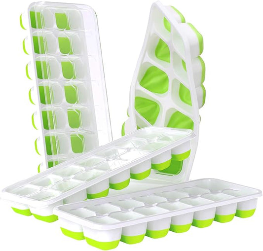 Ice Cube Trays 4 Pack, 56 pcs Silicone Ice Cubes Tray Maker with Spill-Resistant Removable Lid, Easy Release & Pop out, LFGB and BPA Free, Stackable Flexible, for Soup. Food, Cocktail, Coffee