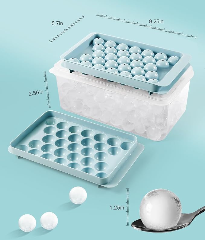 Ice Cube Tray with Lid and Bin – Round Ice Cube Trays for Freezer, BPA-Free Food-Grade Ice Mold, Stackable Ice Bucket Set Ball Maker, Circle Ice Cube Tray for Cocktails, Whiskey, Coffee, and Drinks