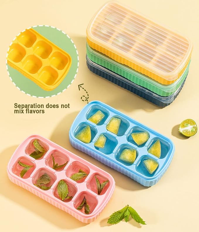 Mini Ice Cube Trays with Lids for Mini Fridge Freezer, Set of 3, Small Ice Cube Molds for Cocktails, Whiskey or Coffee, Flexible Silicone Bottom Easy Release, BPA Free, Reusable and Stackable