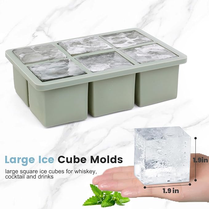 Large Silicone Ice Cube Tray 3Pack, Big Square Ice Cube Molds for Whisky Cocktail, Ice Maker Tray with Lid for Freezer, Easy Release (3, Blue+Green+Pink)