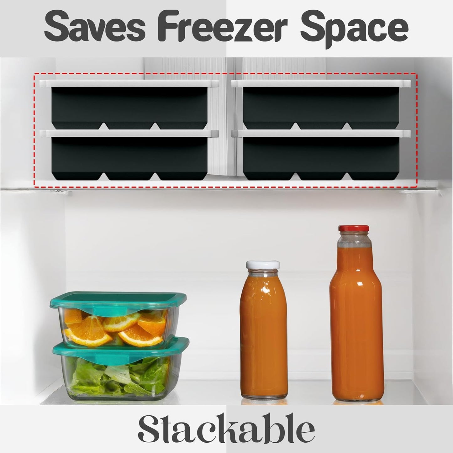 Large Silicone Ice Cube Tray (2-Pack), Easy Release 2" Big Ice Cubes - Cocktail, Whiskey Ice Cubes Mold - BPA Free Ice Trays for Freezer - Ice Tray With Stackable Lid - Black