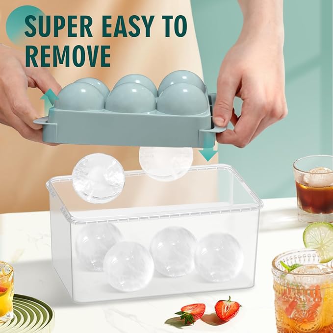Large Ice Cube Molds, Big Round Whiskey Ice Cube Trays for Freezer, Easy to Fill & Release, Whiskey Bourbon Cocktail(1.9In*6 Balls- Blue/2 Pack)