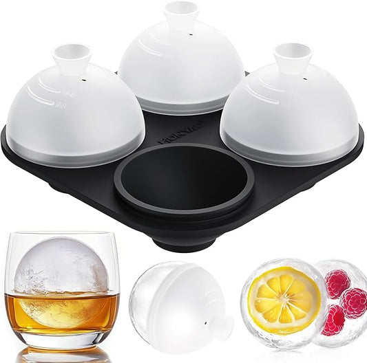Whiskey Ice Ball Mold,Ice Ball Maker Mold 100% Silicone Round Sphere Ice Cube Tray with Clear Individual Lid, 2.4 Inch Large Spherical Ice Ball Molds for Cocktails Bourbon Rum - 4 Iceballs