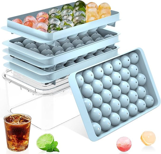 Ice Cube Tray with Lid and Bin – Round Ice Cube Trays for Freezer, BPA-Free Food-Grade Ice Mold, Stackable Ice Bucket Set Ball Maker, Circle Ice Cube Tray for Cocktails, Whiskey, Coffee, and Drinks